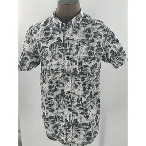 Columbia Men's Button Front Shirt Nautical Sailboat Lighthouse White Gray Large